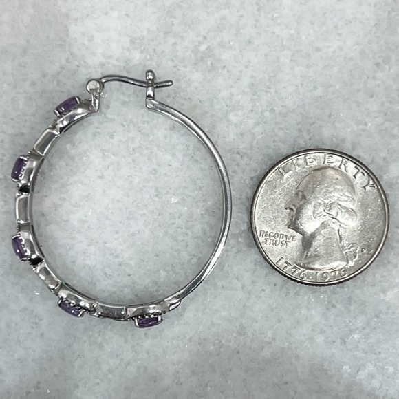 African Amethyst Large Silver Hoop Earrings - Picture 13 of 13